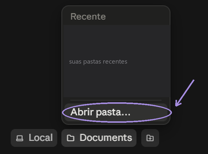 O menu aberto, com a opção Abrir pasta destacada