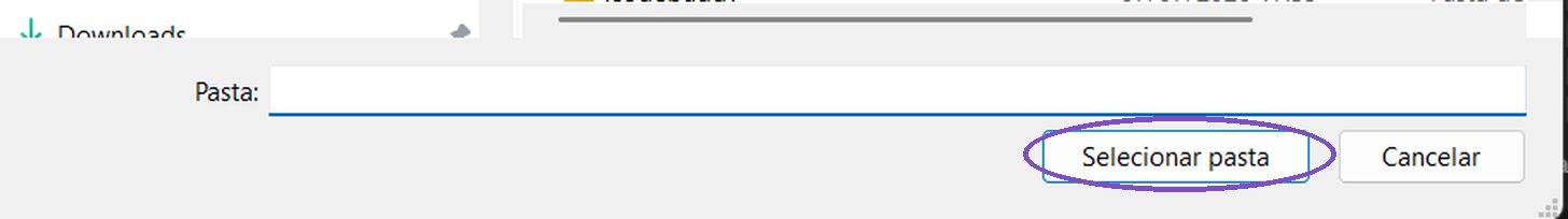 O seletor de pasta do Windows, com o botão Selecionar pasta destacado
